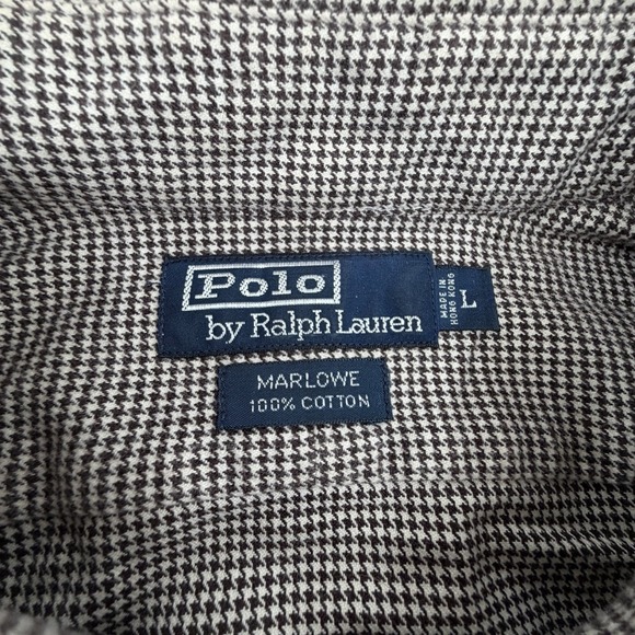 Polo Ralph Lauren Mini Hounds Tooth Shirt Men's Large Cotton Flannel Vintage 90s - Picture 3 of 8